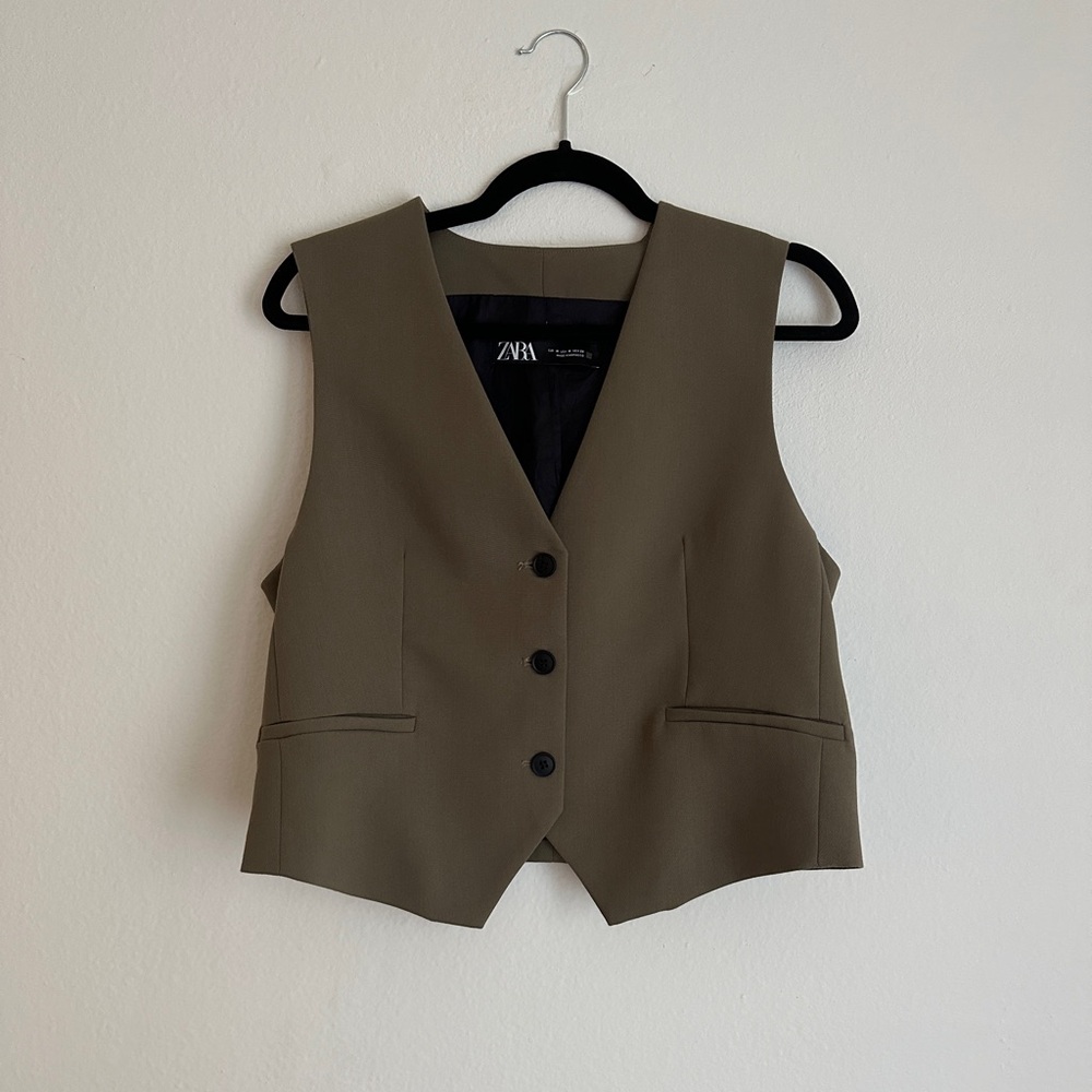 ZARA olive green boxy vest - M